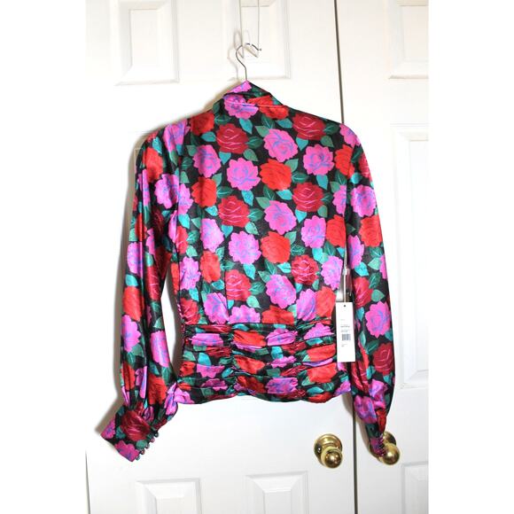 Ronny Kobo Floral Satin Eden Blouse sz XS NEW - Picture 3 of 4